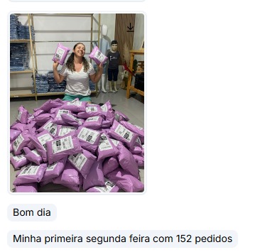 Aluna comemorando 152 pedidos na primeira segunda-feira